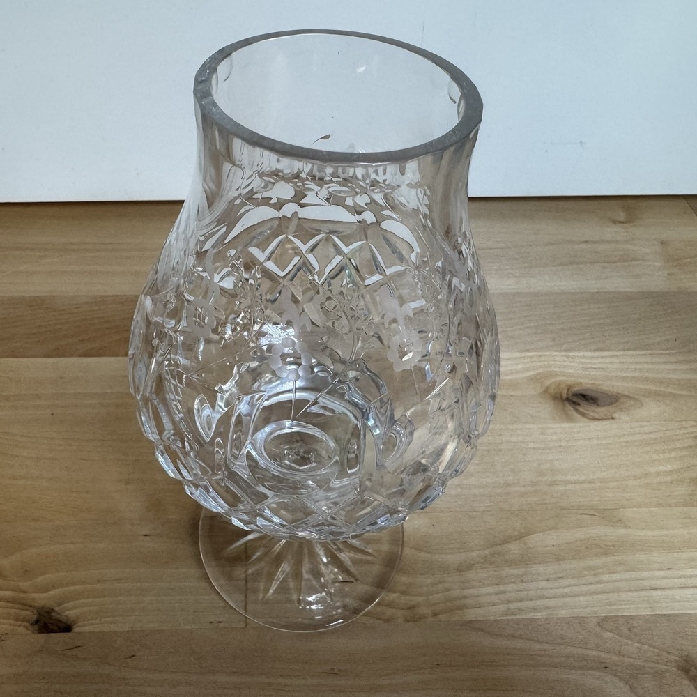 Rogaska GALLIA Cut Crystal Hurricane Candle Lamp Globe Floral Criss Cross 7.75" - Picture 7 of 10